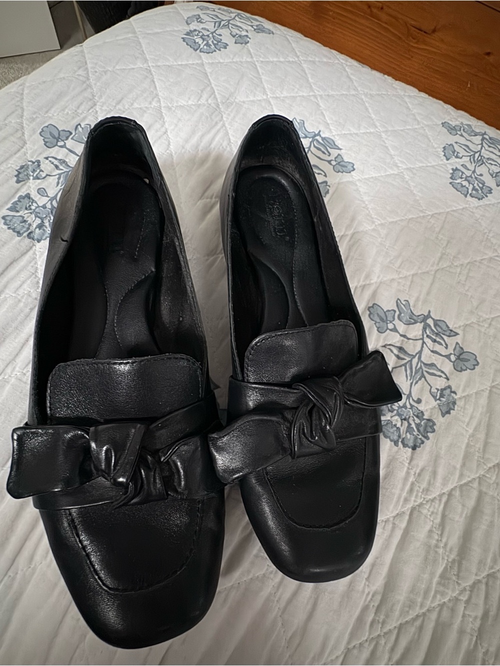 Born Black Leather Bow-Front Loafers